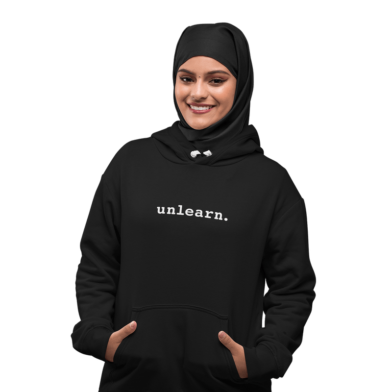 unlearn. Logo - Relaxed Fit Black Fleece Pullover Hoodie