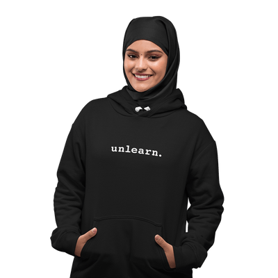 unlearn. Logo - Relaxed Fit Black Fleece Pullover Hoodie