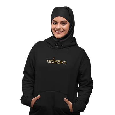 unlearn. Sanskrit - Unisex Black Fleece Pullover Hoodie*